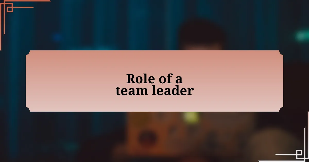 Role of a team leader