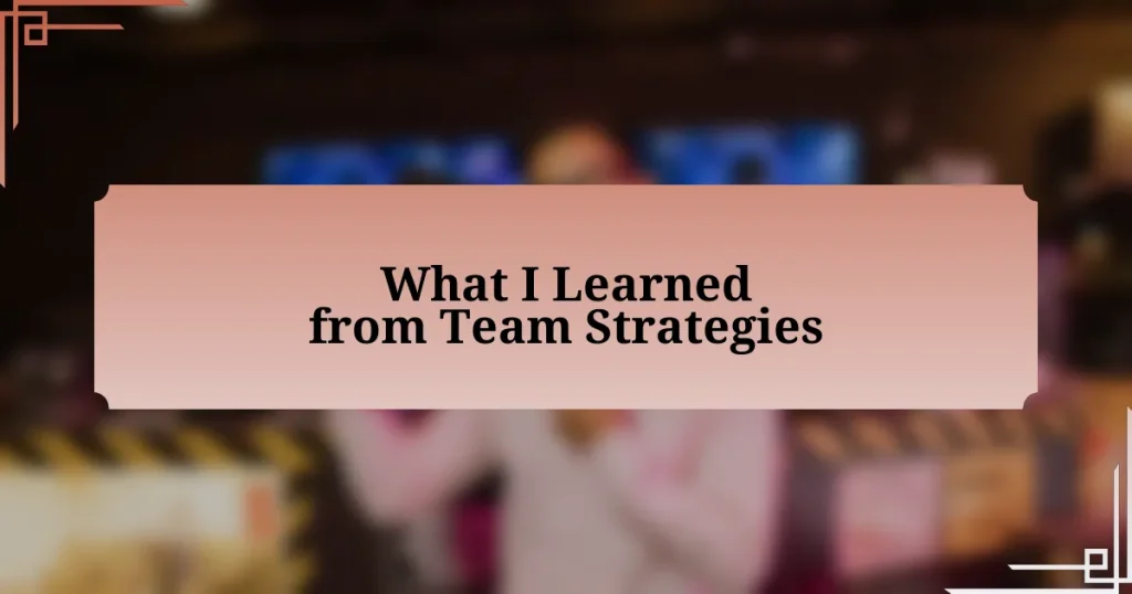 What I Learned from Team Strategies