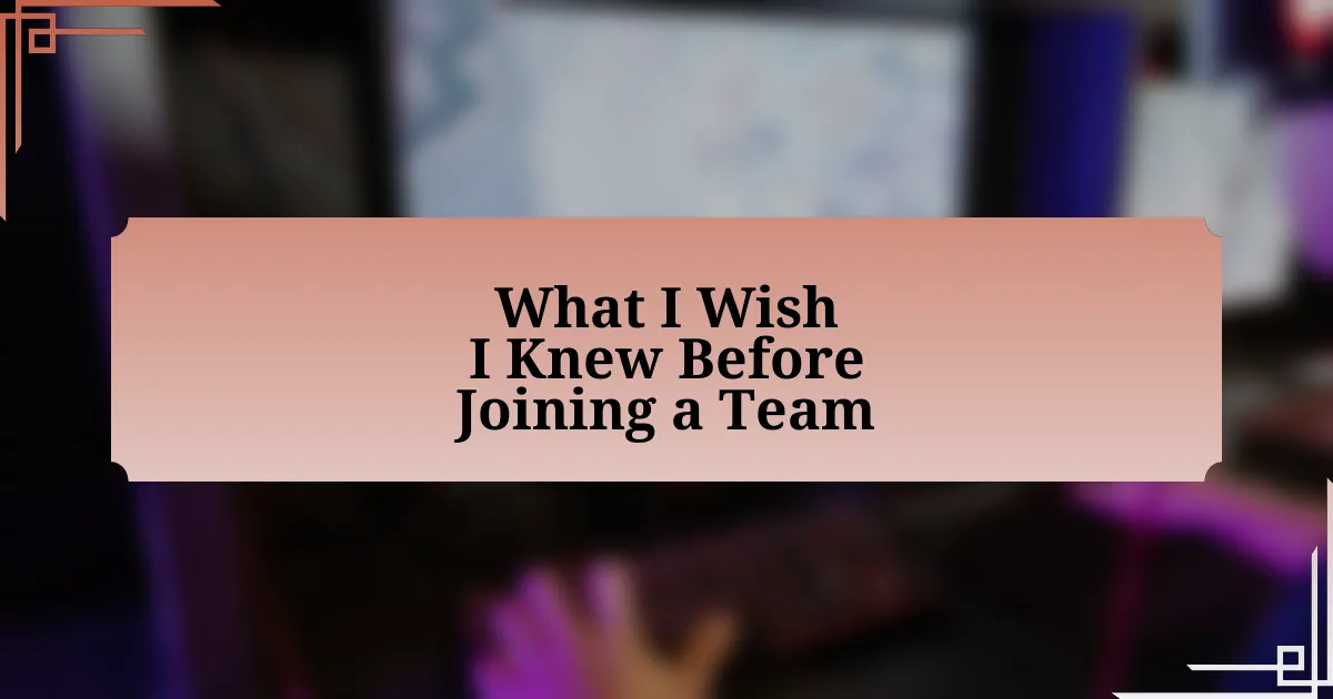 What I Wish I Knew Before Joining a Team