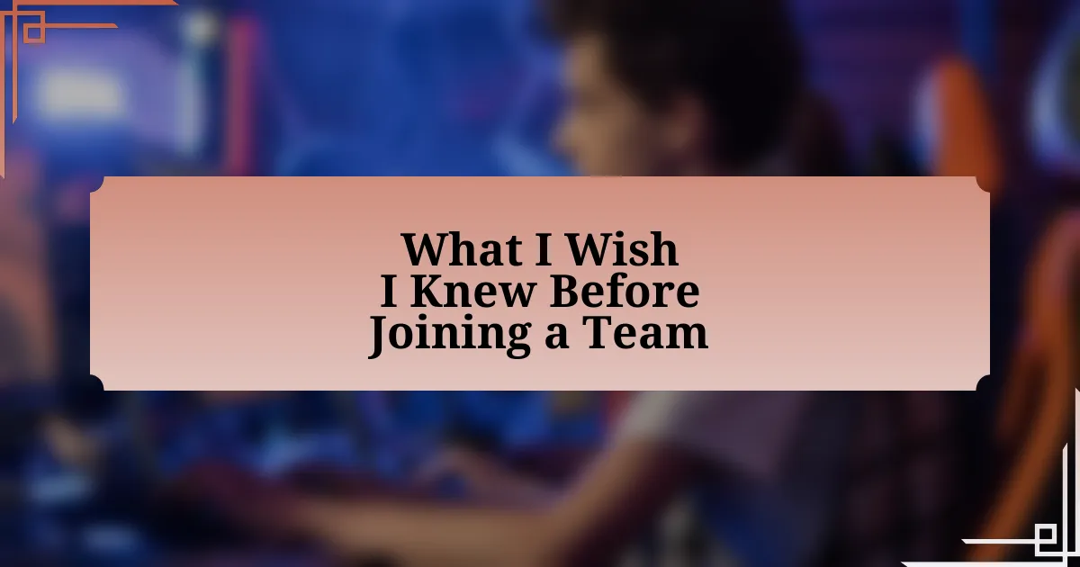 What I Wish I Knew Before Joining a Team