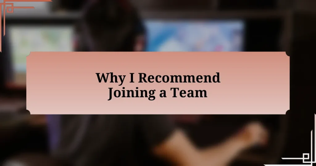 Why I Recommend Joining a Team