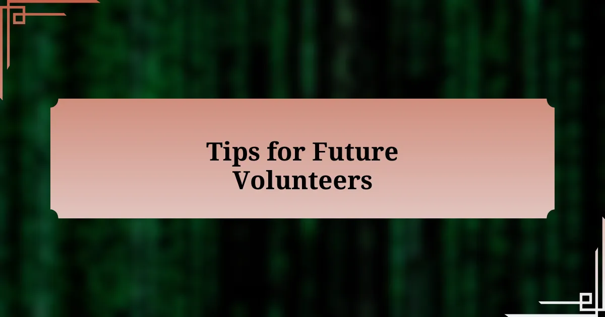 Tips for Future Volunteers